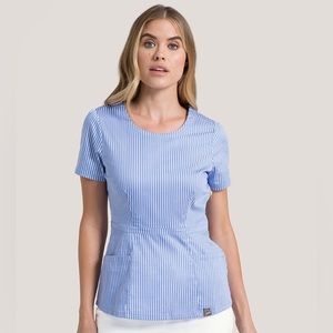 Jaanuu Peplum Scrub Top - Striped Blues